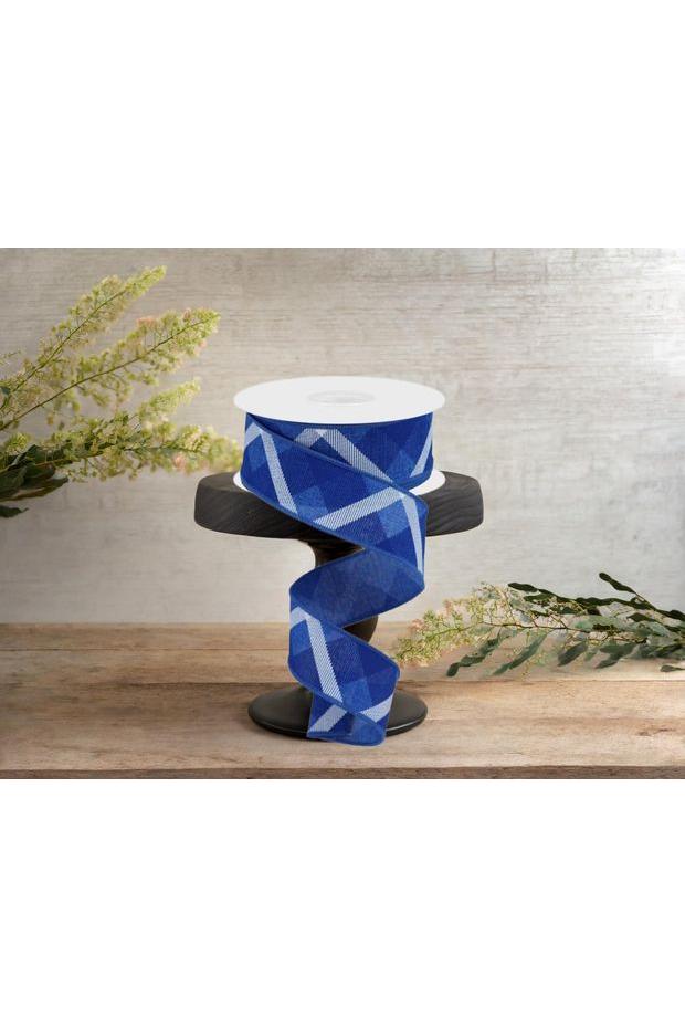 1.5&#x22; Plaid Ribbon: Royal Blue and White (10 Yard)