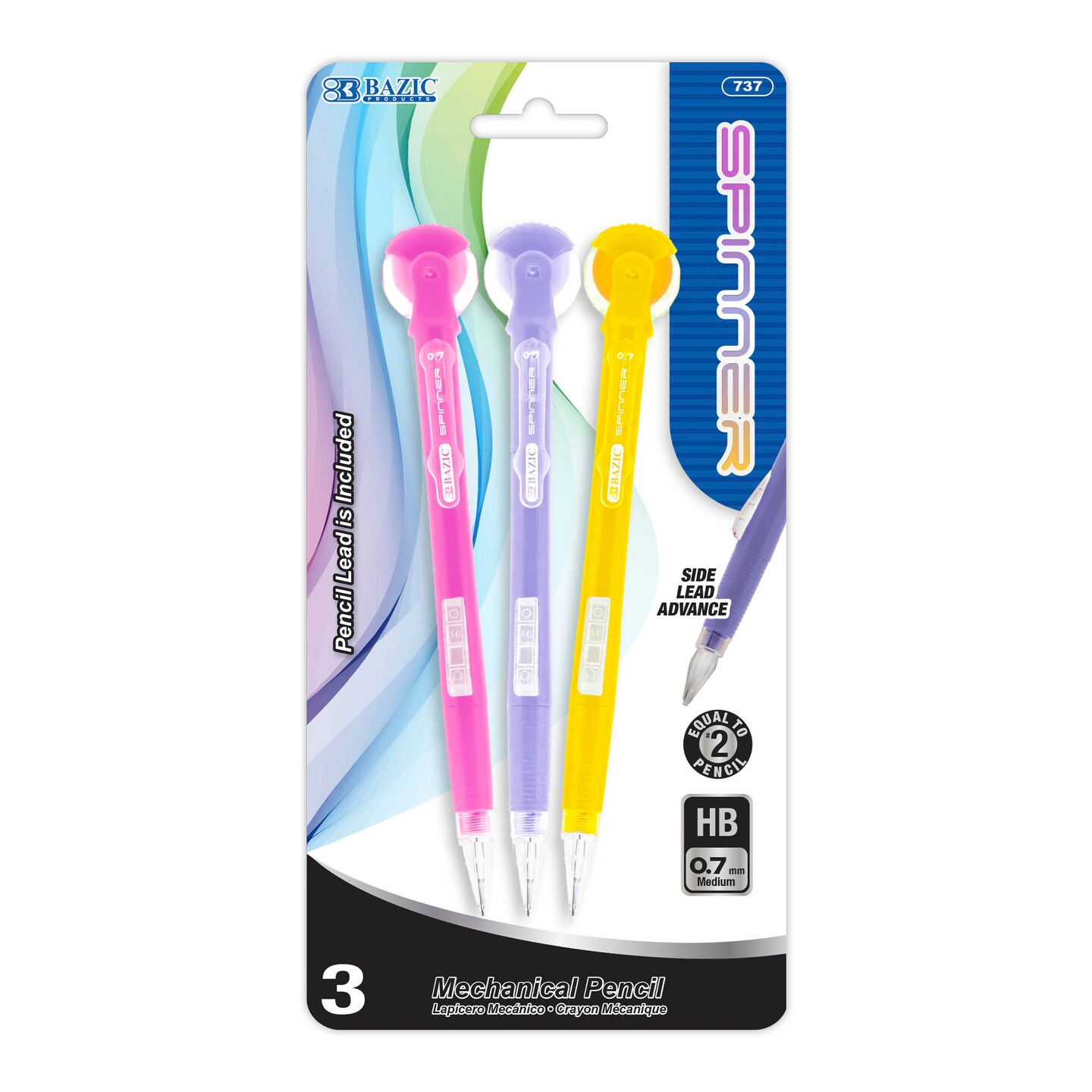 BAZIC 0.7 mm Mechanical Pencil w/ Spinner Top Eraser (3/Pack)