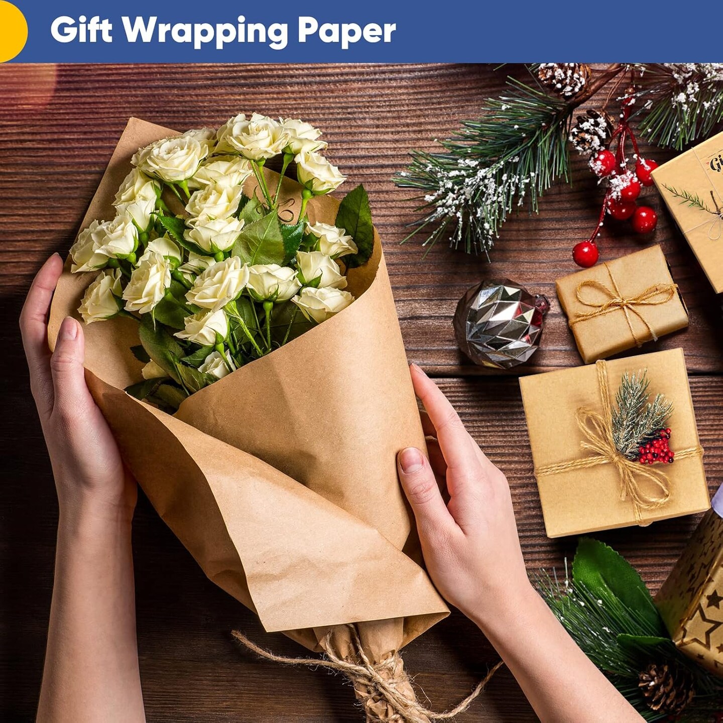 Brown Wrapping Paper, Craft Paper, Kraft Paper 17.6&#x22;x 1200&#x22;