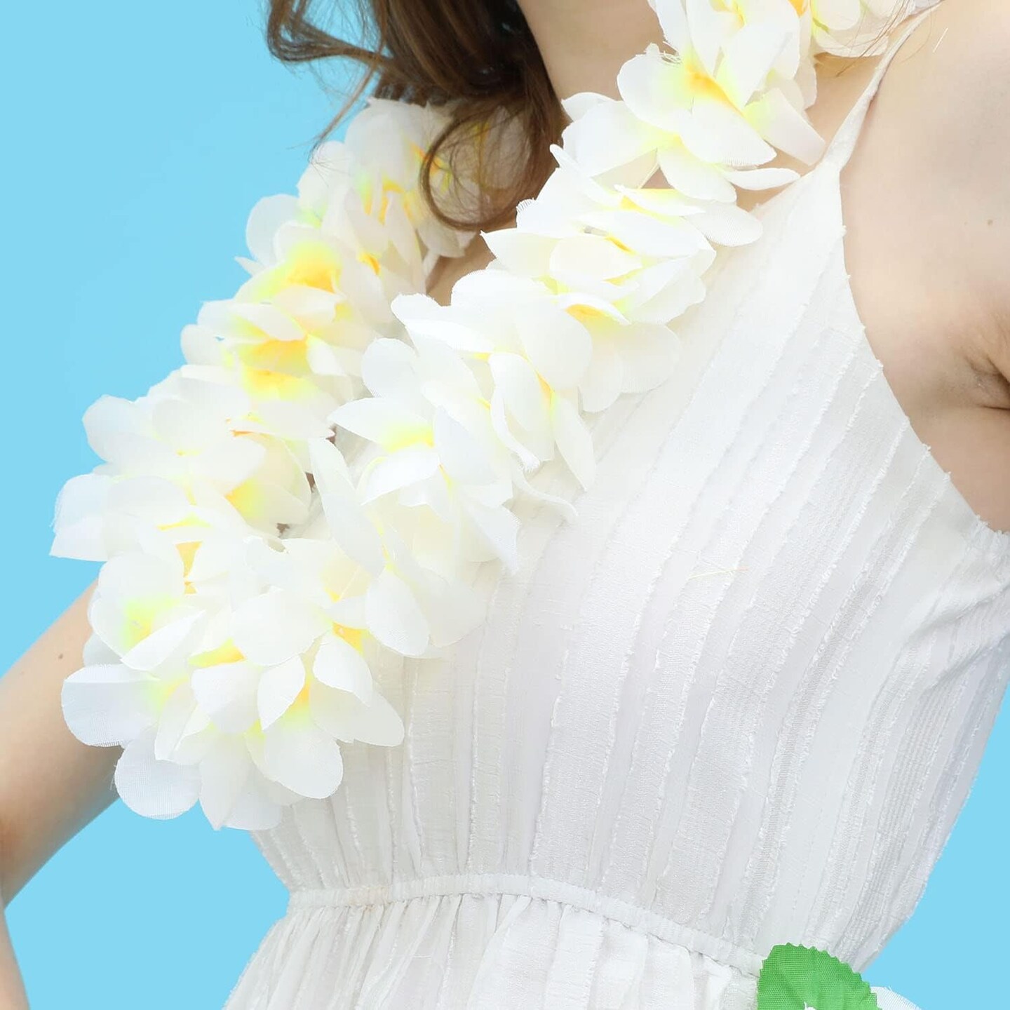 6 Pack Summer White Hawaiian Leis Necklace Tropical Luau Hawaii Wreaths Silk Flower Lei Thickened Dance Garland Flower Leis