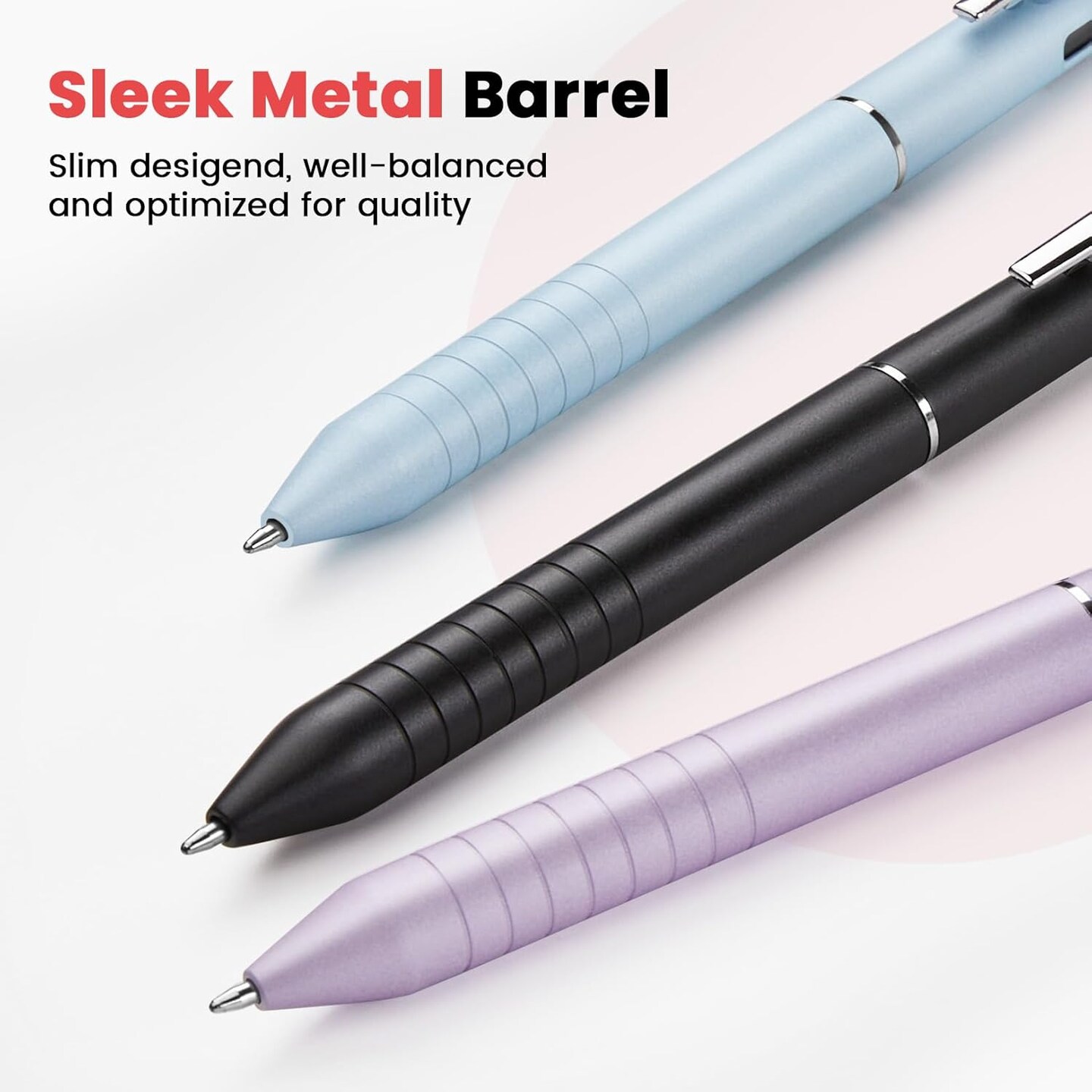 Multicolor Pen in One, Sleek Metallic 4 Color Ballpoint Pens, Medium Point (1.0mm), Retractable Ball Pen with Stylus Tip, Journaling Planner Pens for Nursing School Office Supplies, 3 Pack, Blue