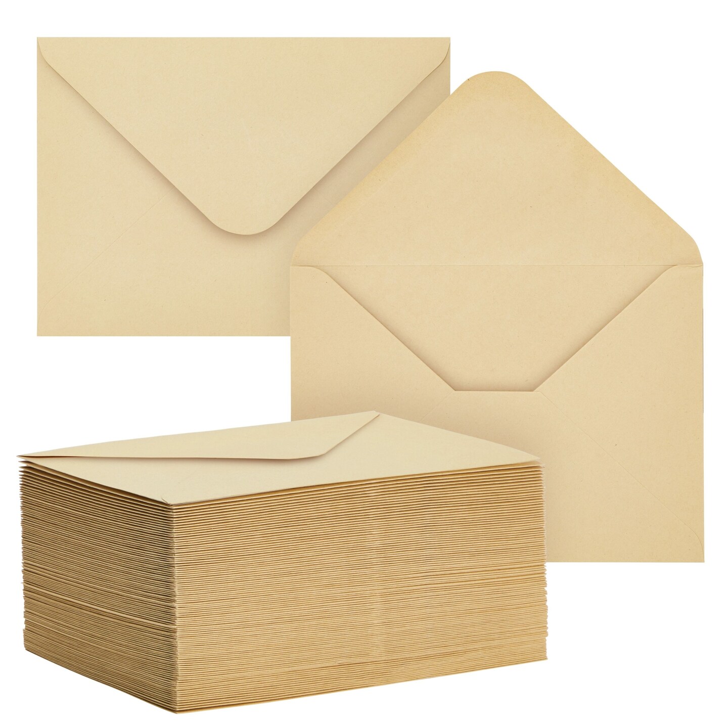 100 Pack 4x6 Envelopes for Invitations, V-Flap Kraft Paper Envelopes for Wedding RSVP, Birthday, Graduation, Baby Shower (A6, Light Brown)