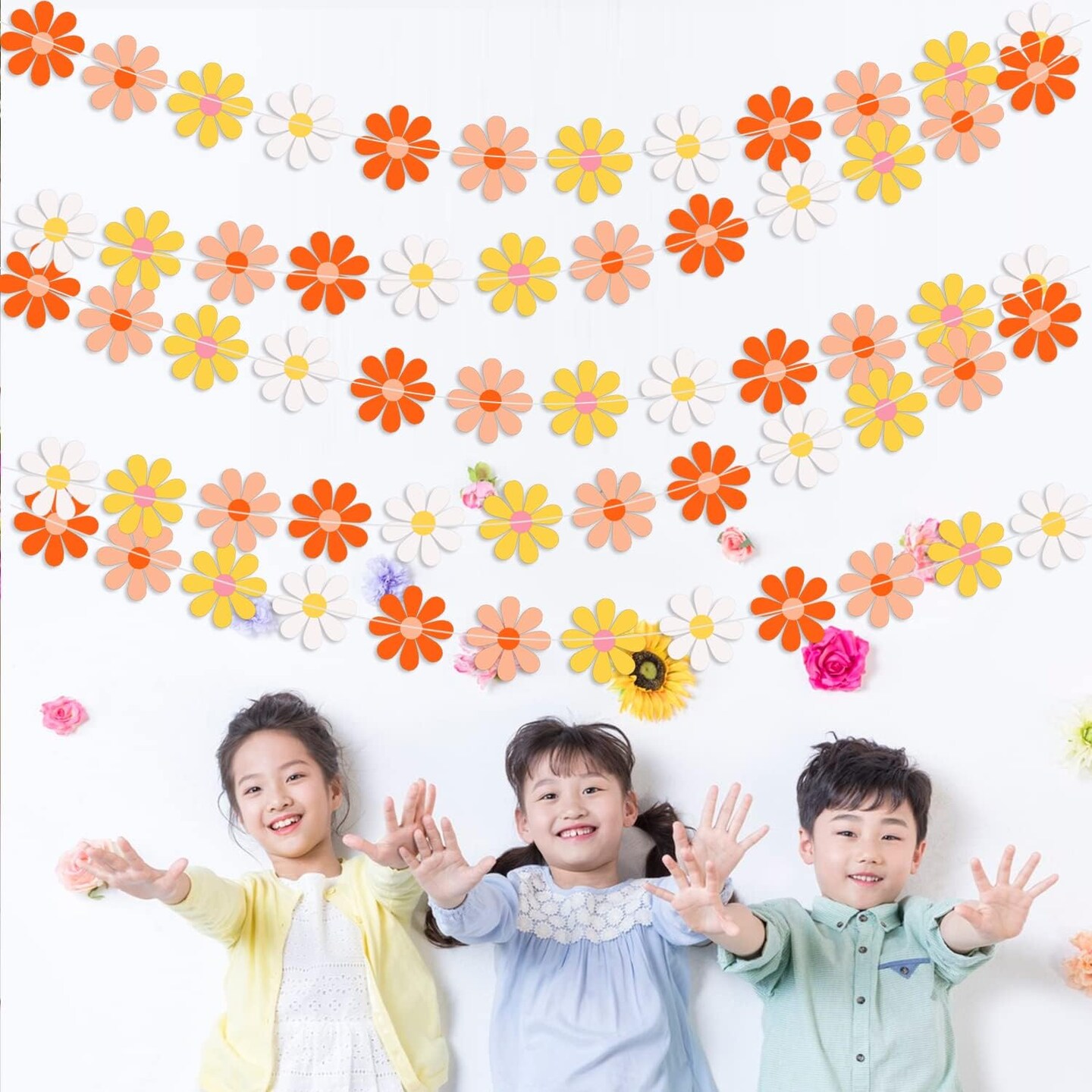 Daisy Groovy Boho Party Banner - Colorful Daisy Flower Banner for Hippie Party, Two Groovy Birthday, Baby Shower, Home &#x26; Classroom Decorations