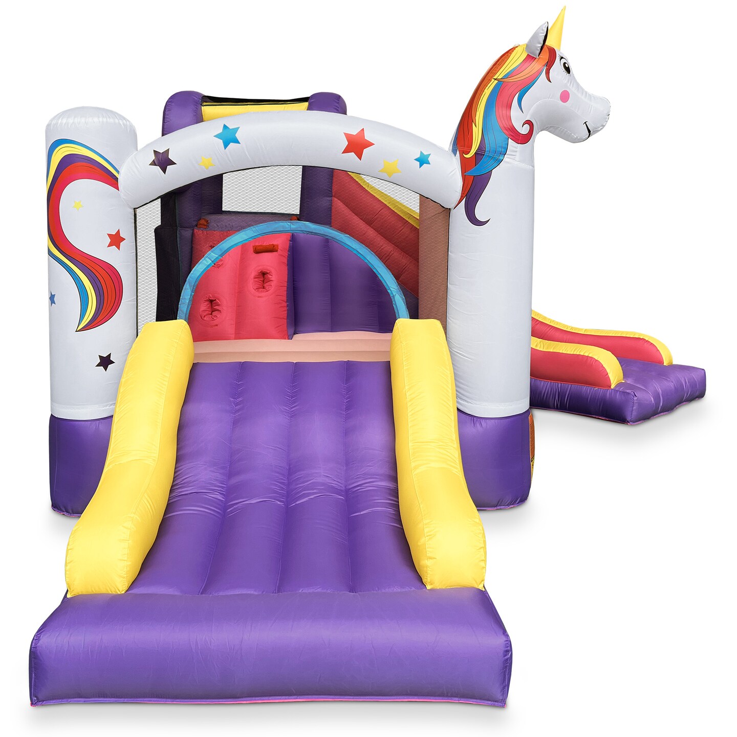 Cloud 9 Inflatable Unicorn Bounce House with Blower, Bouncer for Kids with Two Slides and Large Jumping Area