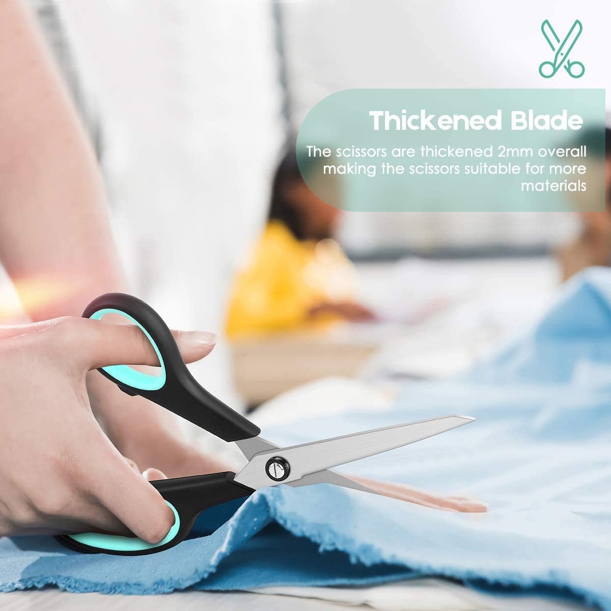 Heavy Duty Scissors Bulk 3-Pack, 2.5mm Thickness Ultra Sharp Blade Shears with Comfort-Grip Handles for Office Home School Sewing Fabric Craft Supplies, Right/Left Hand