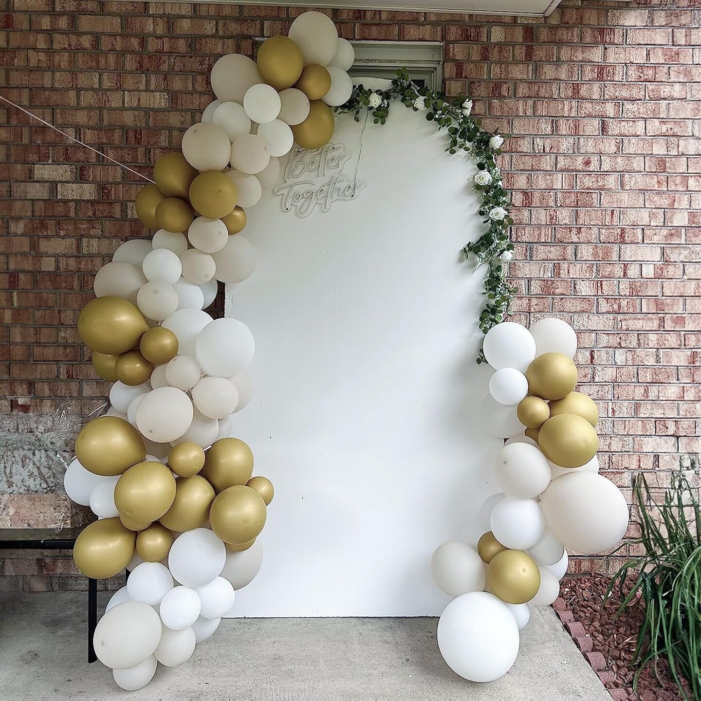 White Sand Gold Balloons, 60 Packs 12 Inch White Nude Balloons with Metallic Chrome Gold Beige Latex Balloons