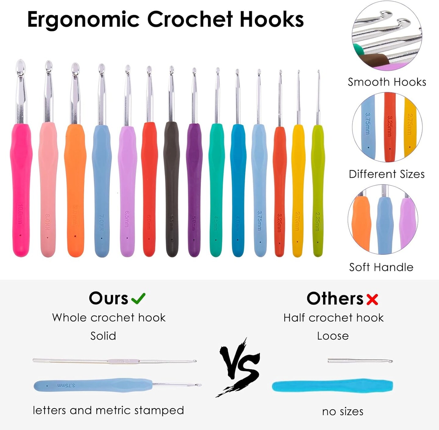 Crochet Hook Case with 14 Size Crochet Hooks Set 2mm(B)-10mm(N) Ergonomic Crochet Hooks with Crochet Case Stand Up - Crochet Hook Organize for Crochet Lovers, Crochet Kit for Beginners