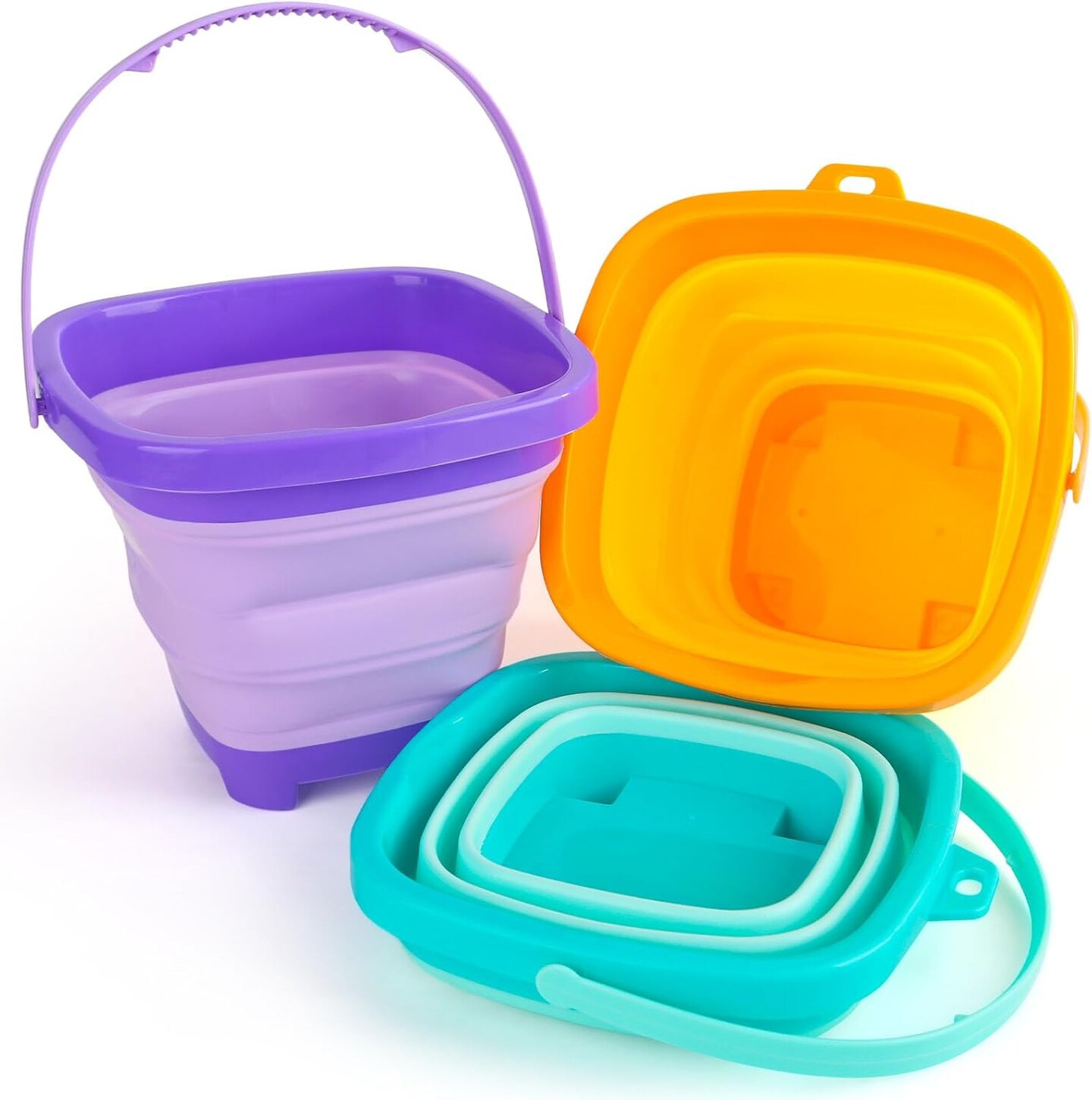 3Set Collapsible Beach Buckets, Foldable Sand Toys Easter Buckets for Kids, for Toddlers Outdoor Activities, Beach Fun Summer Vacation