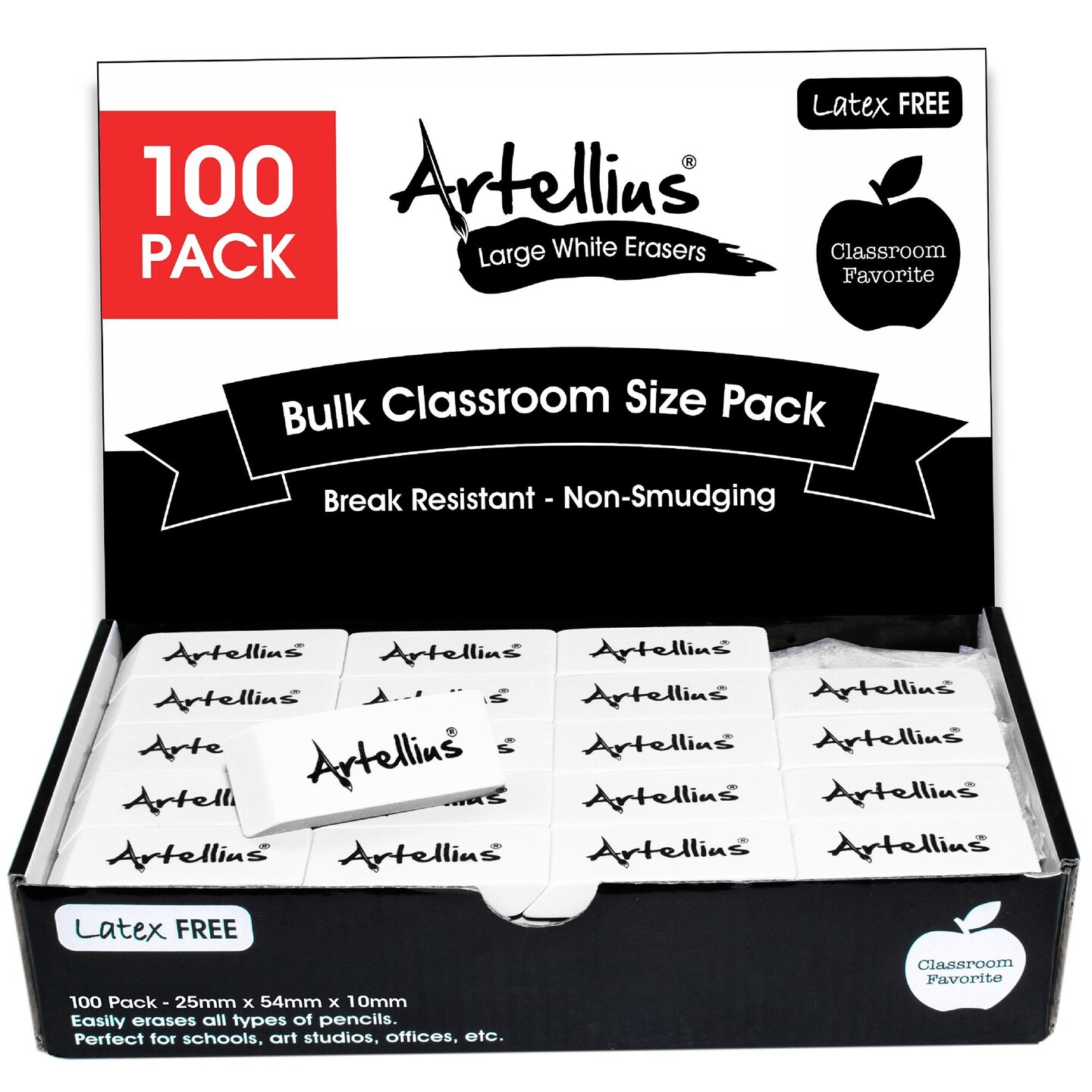 White Erasers Pack of 100 - Large Size Latex &#x26; Smudge Free - Bulk School Supplies for Classrooms, Drawing, Teachers, Homeschool, Office, Art Class
