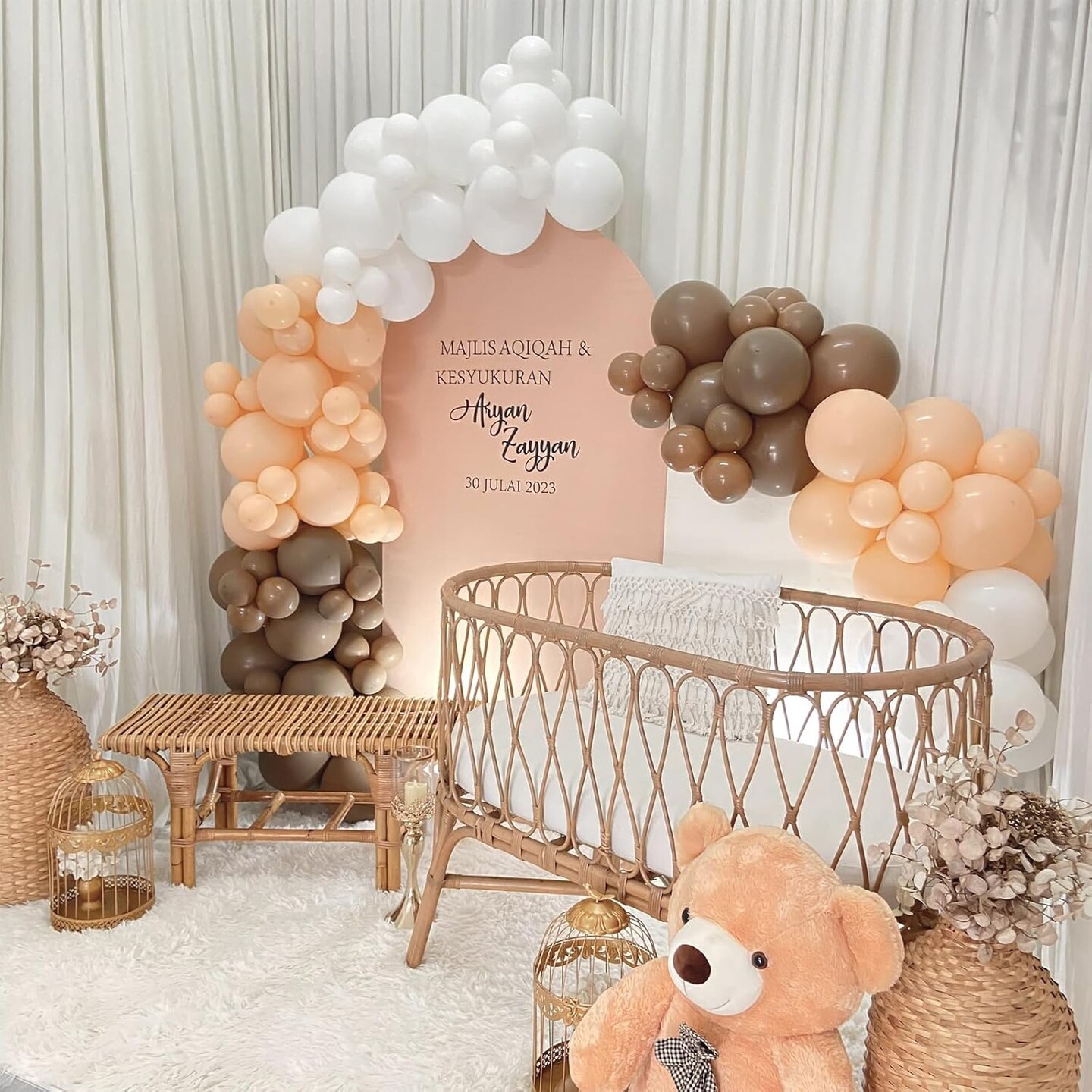 Nude Balloons - 12 inch 100pcs Latex - Round Neutral Boho Birthday Balloons with 2 Ribbons, Helium Apricot Balloons