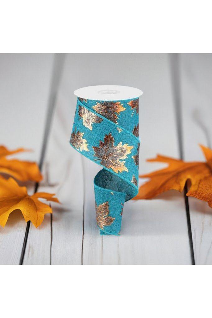 2.5&#x22; Foil Maple Leaf Royal Ribbon: Teal (10 Yards)