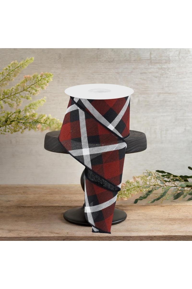 2.5&#x22; Printed Plaid Ribbon: Black, Red and White