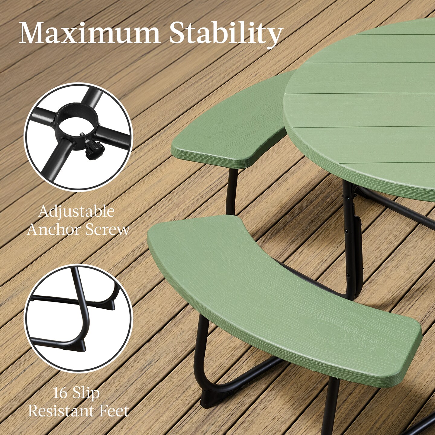 Best Choice Products 8-Person Circular Outdoor Picnic Table w/ 4 Benches, Umbrella Hole, 2000lb Capacity