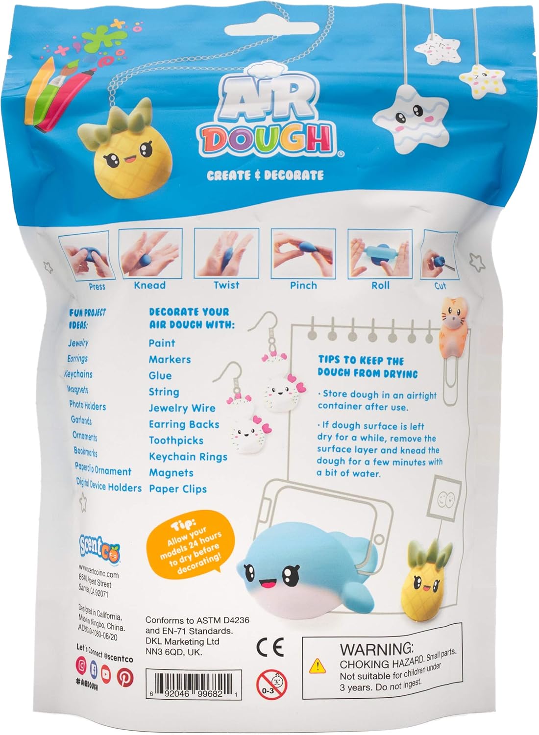 Air Dough - White, Air Dry, Ultra Light, Non-Toxic Modeling Clay in a Resealable Bag Including Tutorial Videos (Educational, Create &#x26; Decorate DIY, Kids Gifts, Arts &#x26; Crafts for Boys &#x26; Girls)