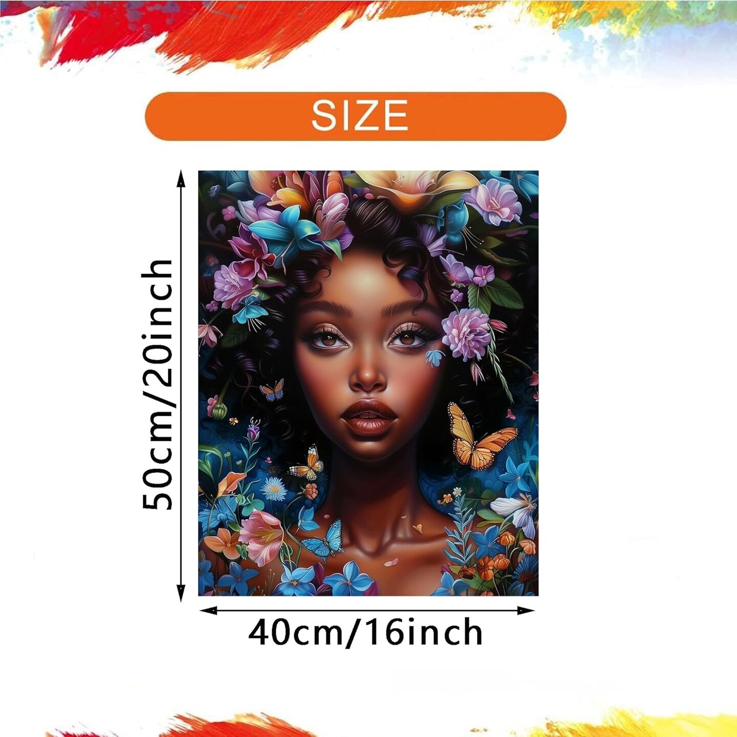 African American Woman Paint by Numbers for Adults, Girl with Butterfly Foral Paint by Number Kits, Female Portrait Acrylic Painting for Gift Home Decor(16&#xD7;20inches, Unframe)