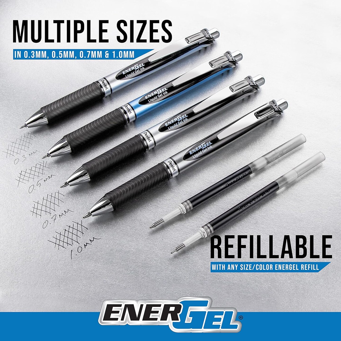 Retractable Liquid Gel Pens, Medium Point, 0.7 mm, Silver Barrel, 12 Black Ink pens, the Ultimate writing pens, the Best Writing Pens for office, school and journaling, Pack of 12