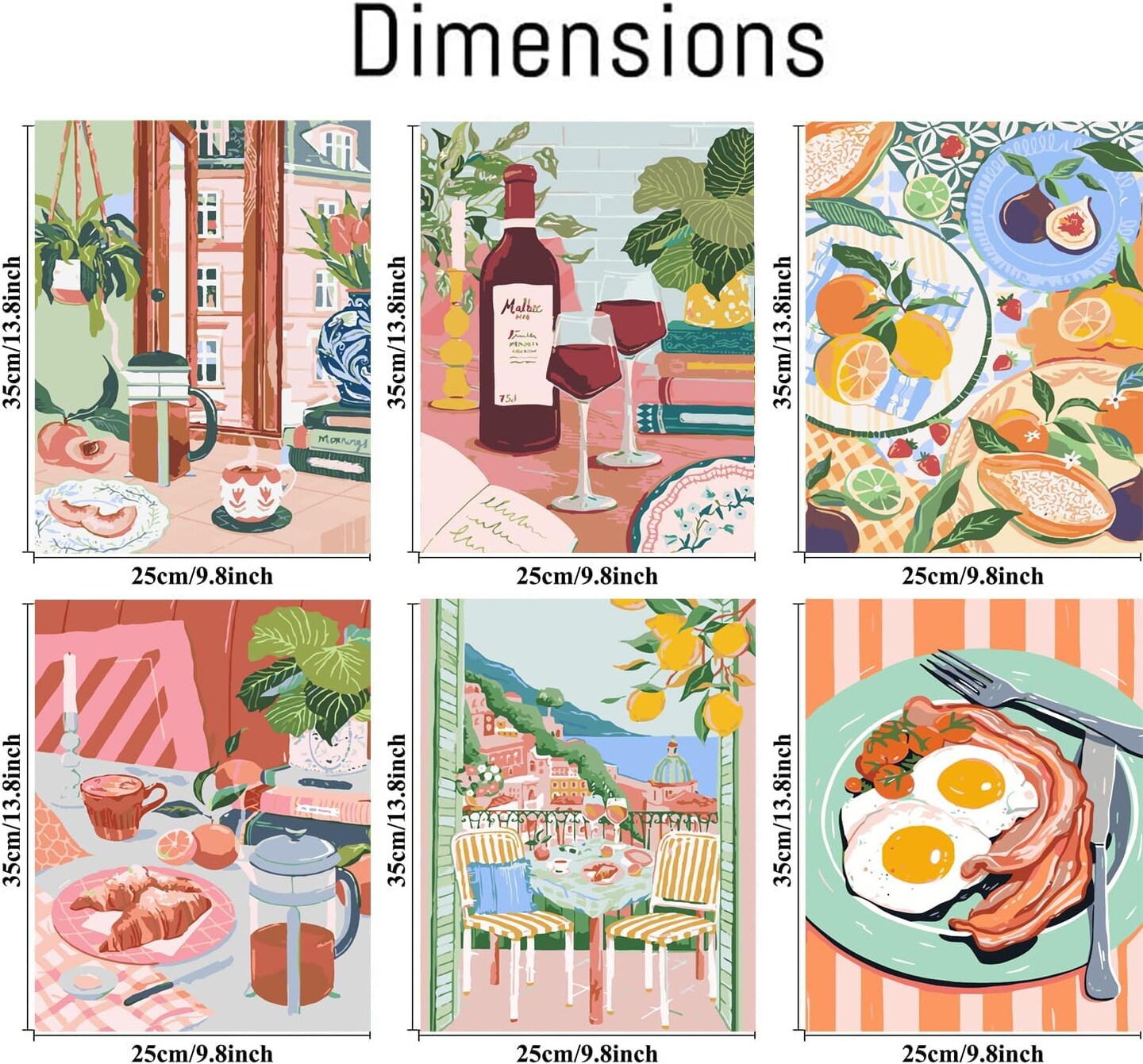 6 Packs Paint by Numbers Kit for Adults,Coffee DIY Acrylic Oil Painting Paint by Numbers Kits on Canvas,Adults Paint by Numbers Kits Drawing Paintwork for Home Decor 9.8x13.8inch