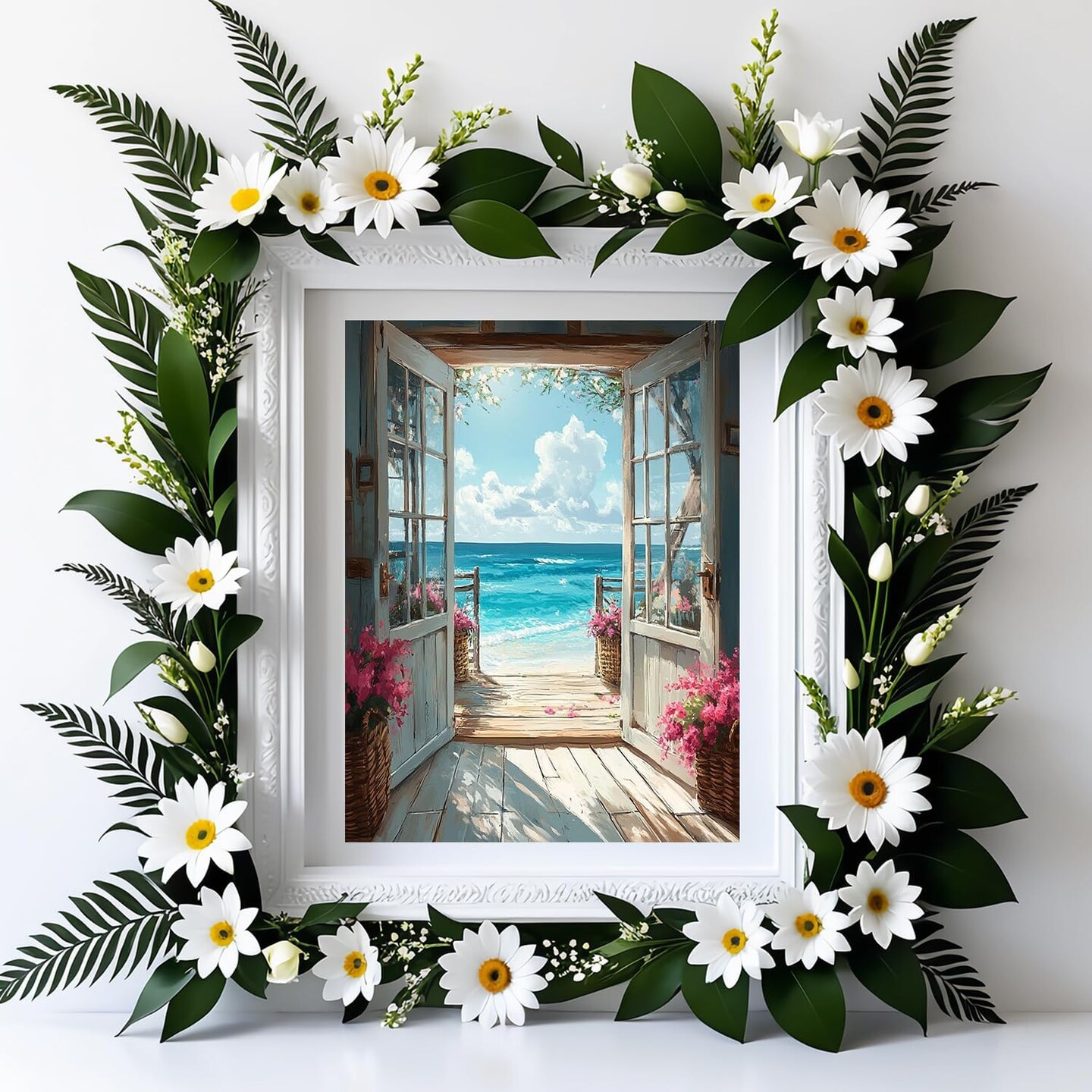 DIY Scenery Paint by Numbers Kit for Adults on Canvas,Landscape Beach Digital Oil Painting Kit for Adults Beginner,Easy Scenery Acrylic Paint by Number Kits for Holiday Gifts 16X20 Inch.