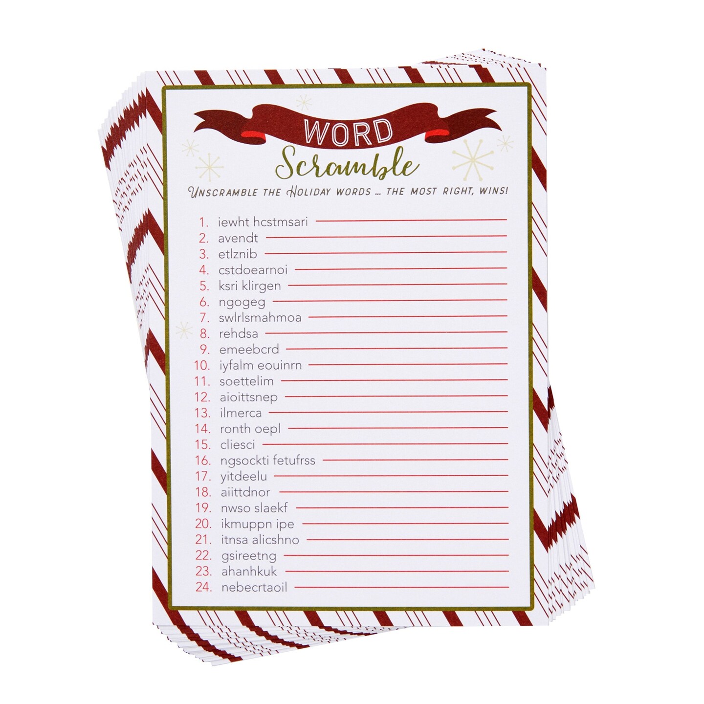 Blue Panda Christmas Word Scramble Game - 50 5x7 in Red, Green & White Traditional - Includes 2 Answer Keys & Adult Christmas Activity Sheets - Family Reunion Unscramble Words & Party Activity