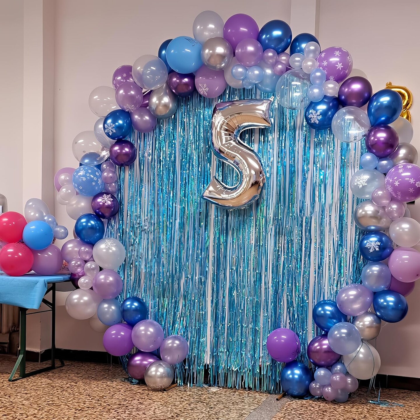Blue Purple Silver Balloon Arch Kit Metallic Pearl Purple Blue Silver Latex Balloons Garland with Snowflake Balloon for Princess Girl Winter Frozen Wonderland Birthday Baby Shower Party Decor