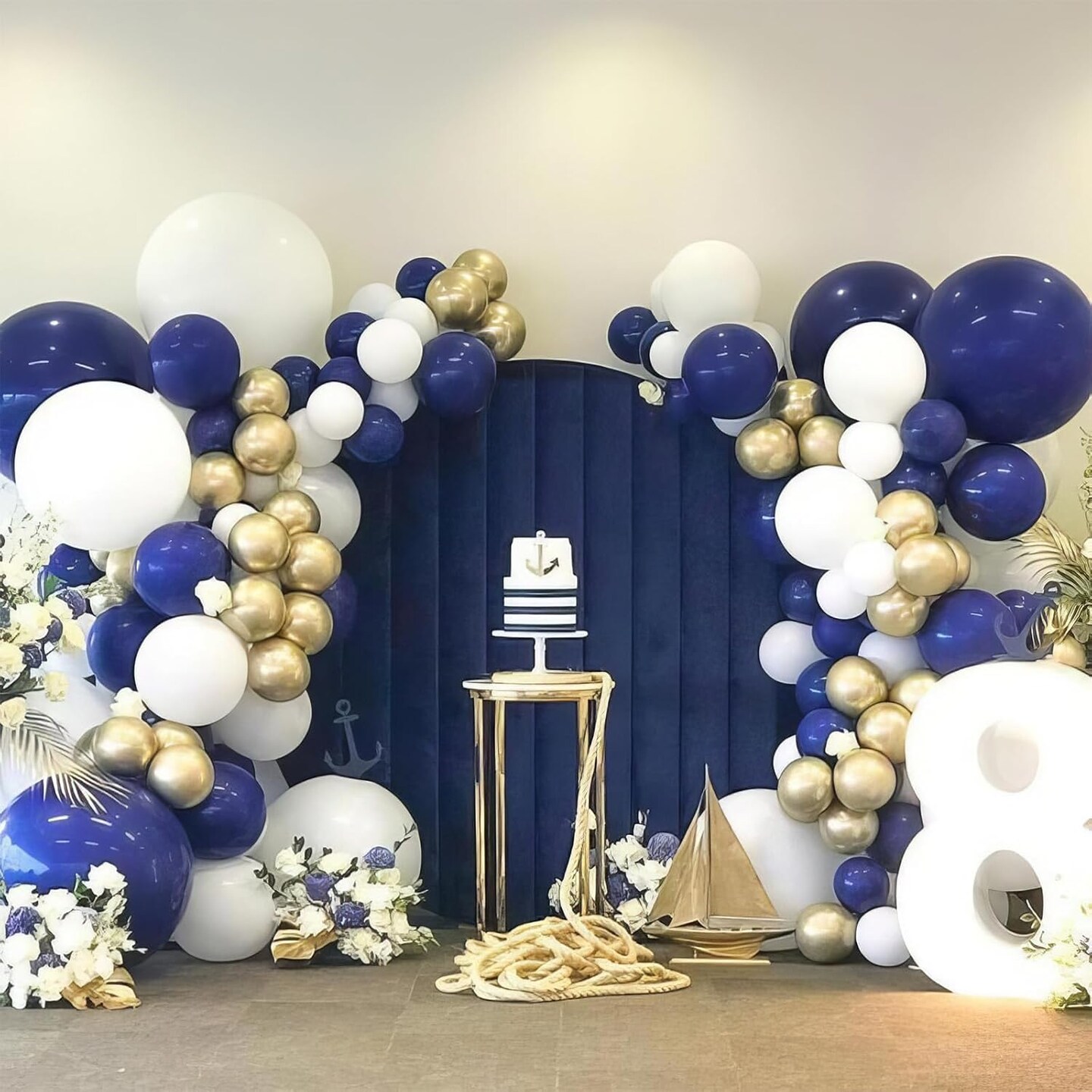 Royal Blue and Gold Balloons, Blue and White Gold Balloons, Macaron Blue Navy Blue Gold Confetti Latex Balloon