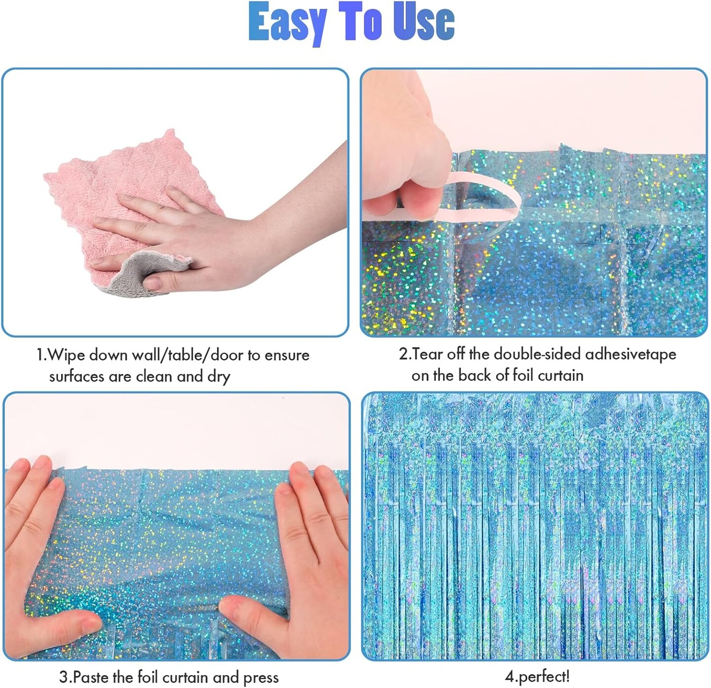 2 Pack 3.3x8.2 Feet Light Blue Foil Fringe Backdrop Curtains, Glitter Tinsel Streamers Birthday Party Decorations, Fringe Backdrop for Baby Shower Mermaid Under The Sea Ocean Frozen Party
