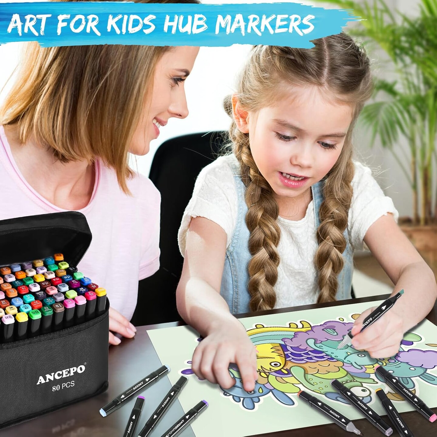 80 Color Alcohol Art Markers Set, Brush & Fine Tips for Adults & Kids