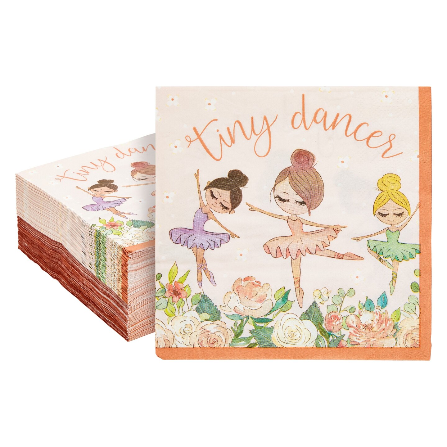 100 Pack Ballerina Napkins for Girl&#x27;s Birthday Party, Baby Shower (6.5 In, 2-Ply)