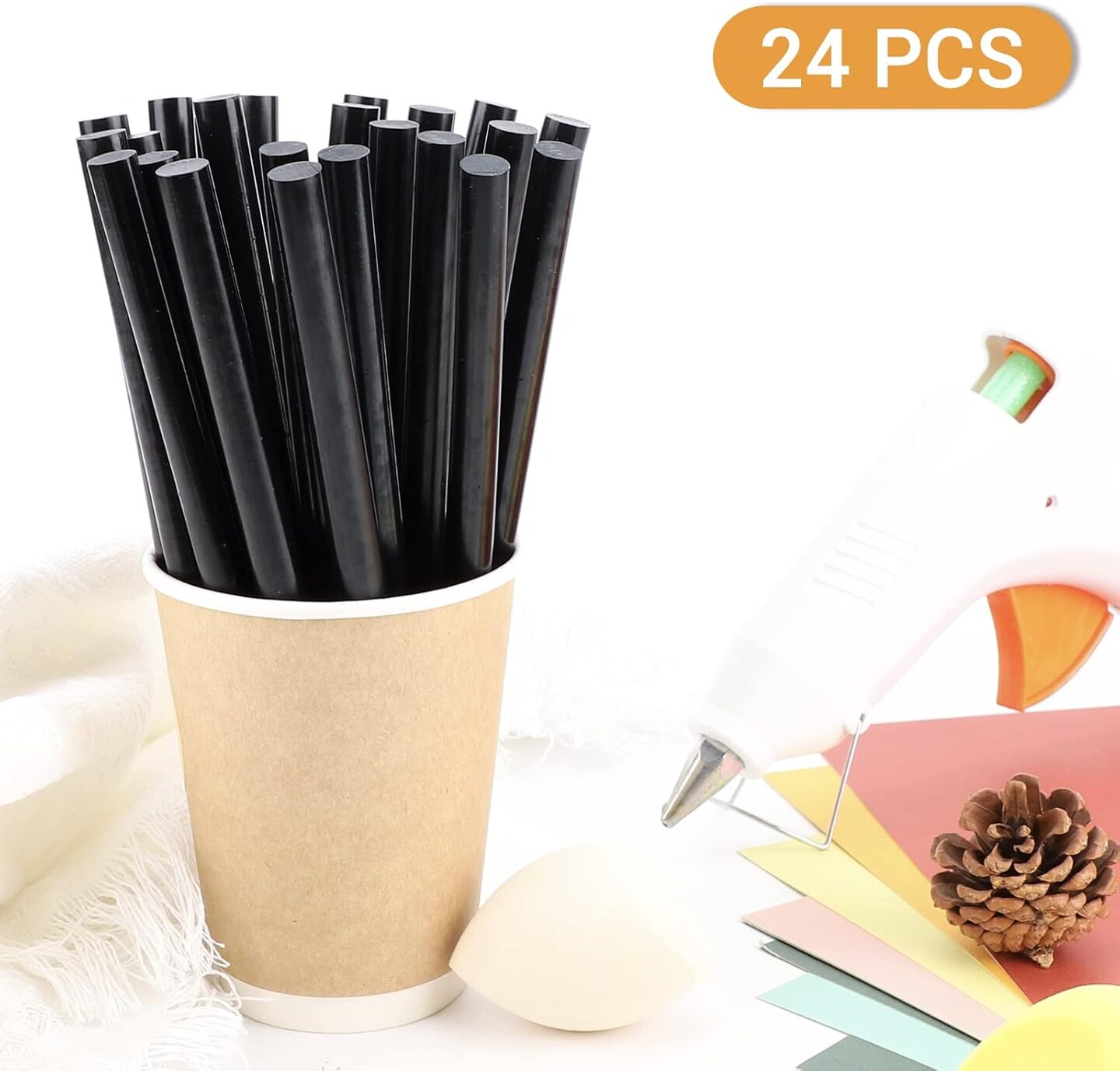 Black Craft Glue Gun Sticks, 0.43&#x22; Dia x 8&#x22; Long Full Size Hot Melt Glue Sticks for Fabric Adhesive Glue Sticks for DIY, Decoration, Car Dent Repair, Gluing Project, Wax Seal Stamp, 24 PCS
