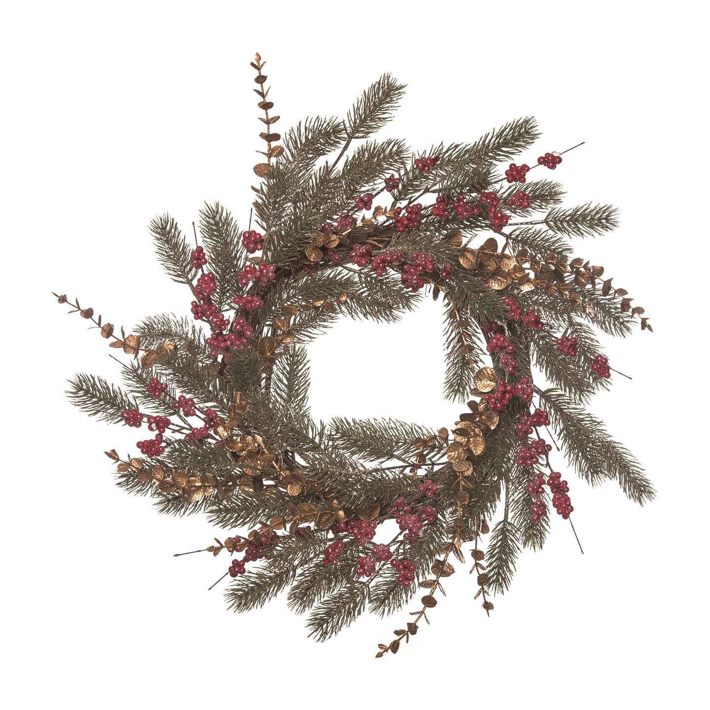 Transpac 24" Multicolor Christmas Wreath - Elegant Red & Gold Floral Decoration, Plastic, Indoor Use, 5" Height, Spot Clean