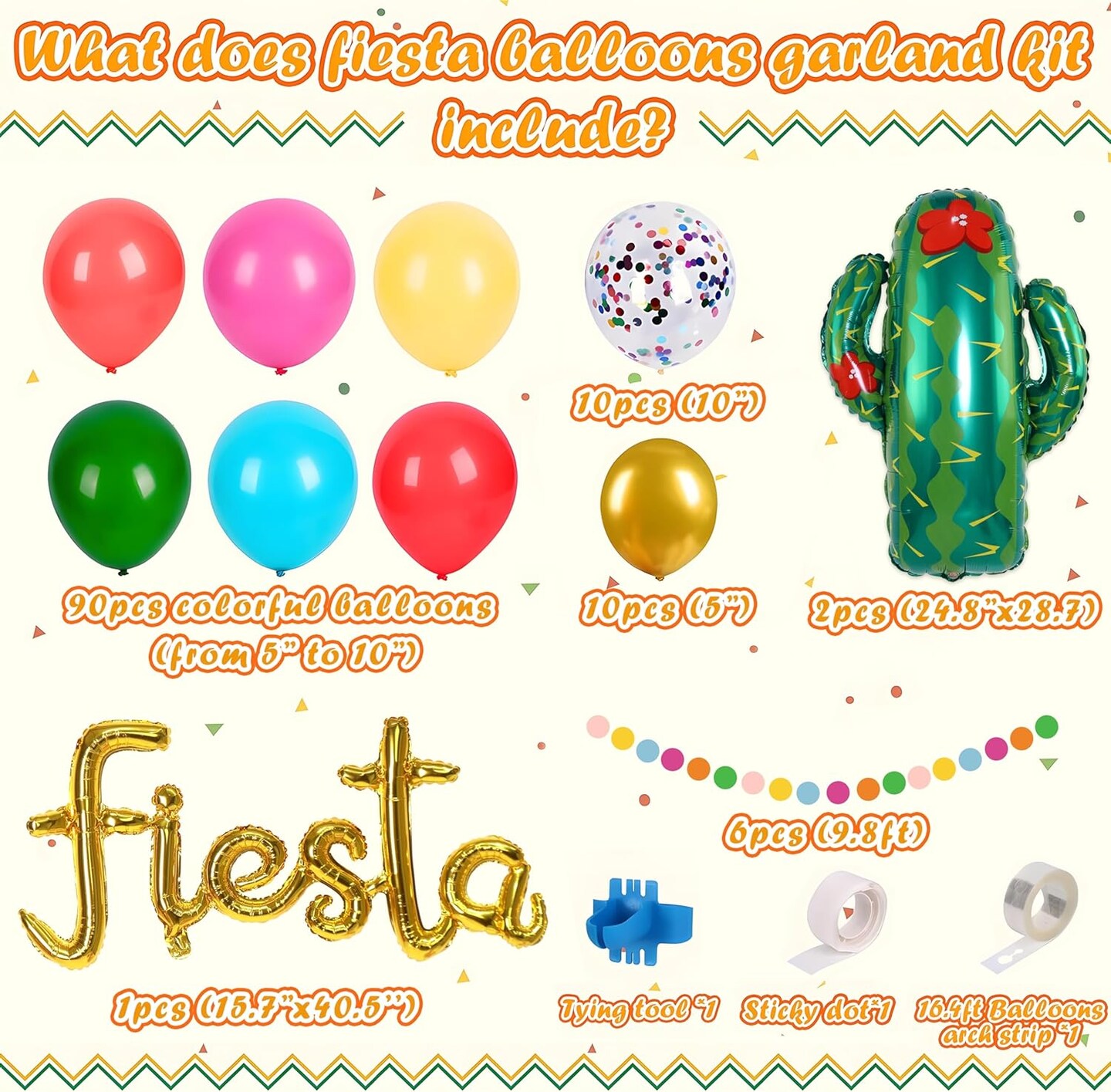 Cinco De Mayo Fiesta Party Decorations - Mexican Themed Balloons Garland Arch Kit + Circle Dot Garland for Birthday Decor Supplies (No Air Pump)