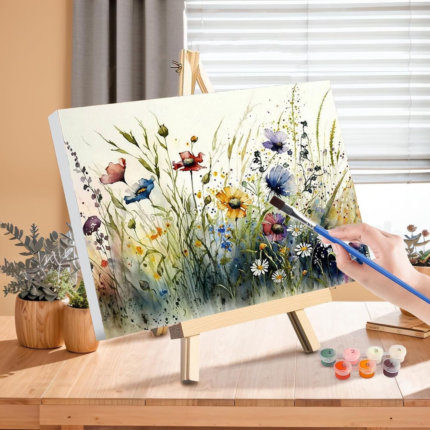 Flower Paint by Numbers Kit for Adults – 16x20 Canvas with Easel