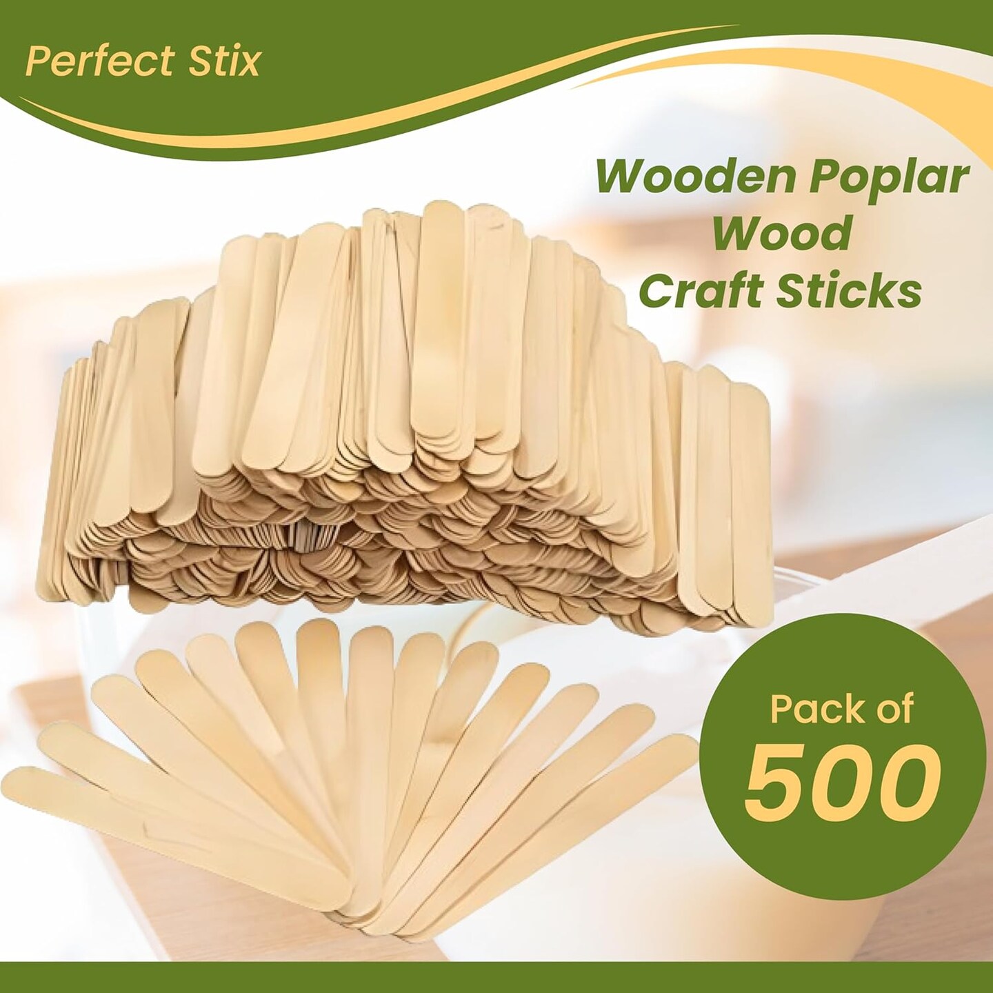 Wooden Poplar Wood Craft Sticks. Jumbo Size, 6 x 3/4, Wood, Natural Poplar Wood, 500Ct. Multipurpose Craft, Popsicles, Waxing, Arts and Crafts.