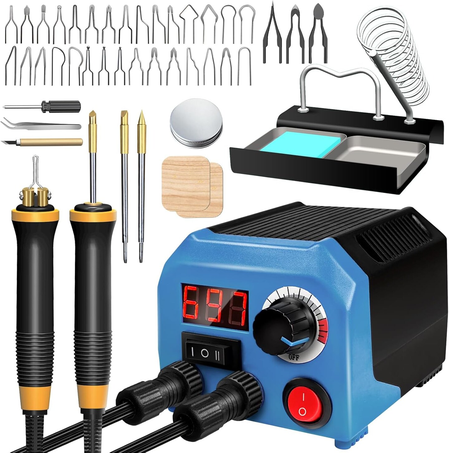 LH55-Z2-NS2 Wood Burning Kit – 2 Pens, 200–750℃ Adjustable, Simultaneous Heating, 36 Tips, Digital Thermometer.