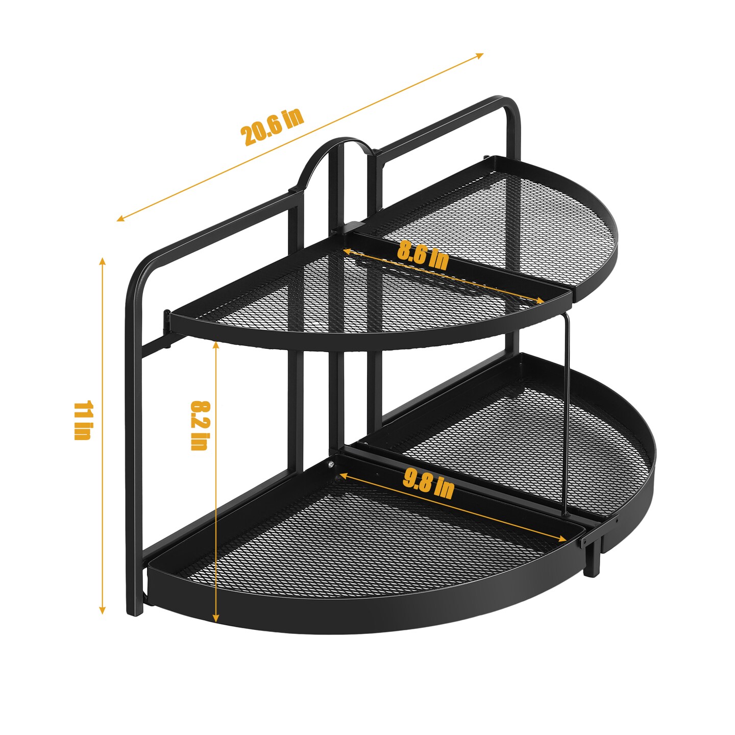 2-Tier Rotating Metal Countertop Organizer - Rust-Proof Bathroom &#x26; Kitchen Storage Shelf with Foldable Design, Large Space-Saving Semicircle Shelves