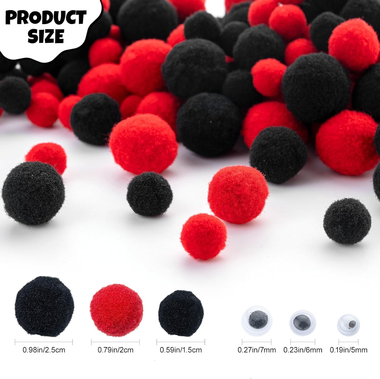 Pom Poms Set 460 PCS Red Crafts Fuzzy Balls with Glue Gun for Autumn Thanksgiving Christmas DIY Arts and Craft Making Decorations