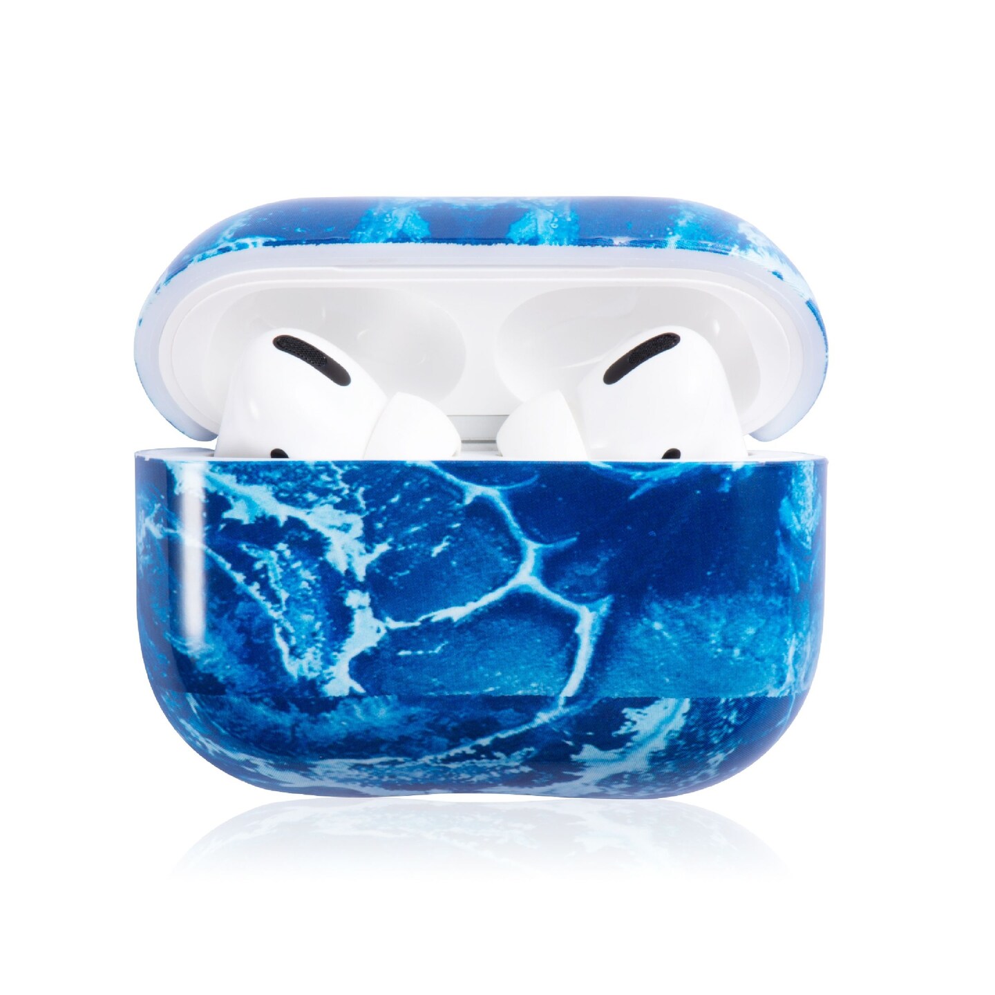 For Apple AirPods Pro Case, Sea Blue Marble Protective Cover with Keychain for Women Men