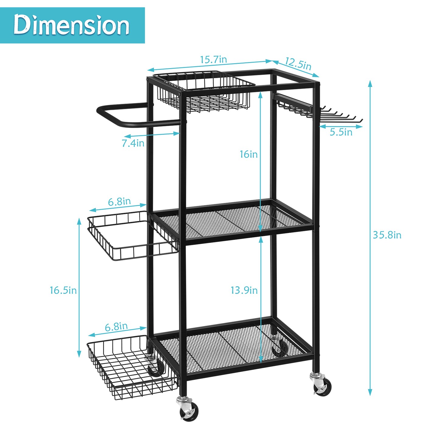 4-in-1 Black Dumbbell &#x26; Yoga Storage Rack &#x2013; Heavy-Duty Home Gym Organizer with Wheels, Hooks &#x26; Mat Holder for Dumbbells, Balls, Resistance Bands