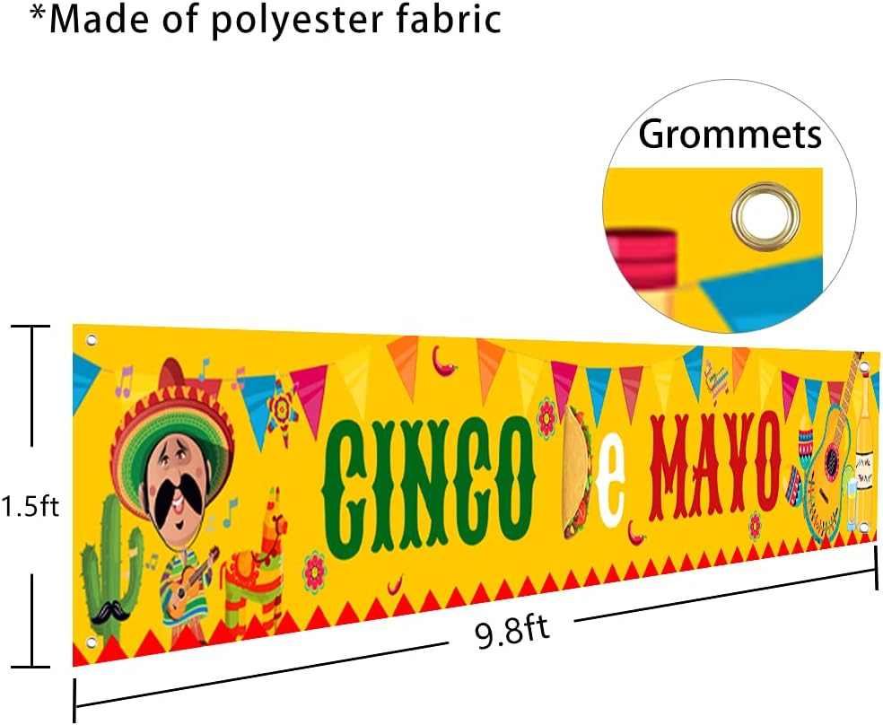 Large Cinco De Mayo Banner, Mexican Fiesta Party Supplies Decoration, Cinco De Mayo Party Supplies, Baby Shower Party Banner (Copper)