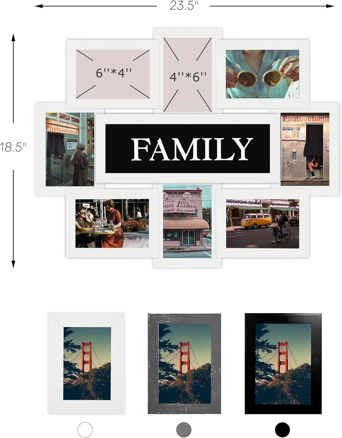 Photo Frame 22x17 White Family Picture Frame Selfie Gallery Collage Wall Hanging for 6x4 Photo - 8 Photo Sockets - Wall Mounting Design