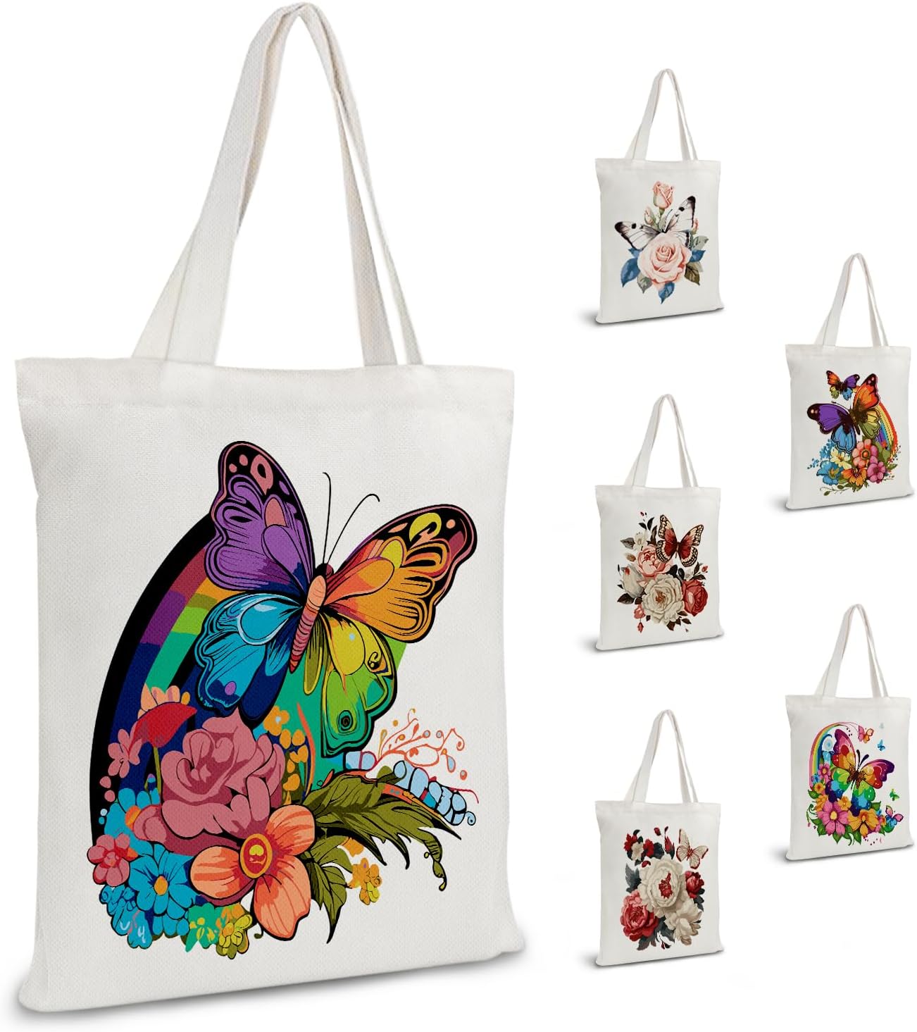Paint by Numbers Tote Bag, Paint by Number Butterfly on Canvas, DIY Flower Canvas Bag for School Student Painted with Acrylic Paints 13.38x15.74 Inch