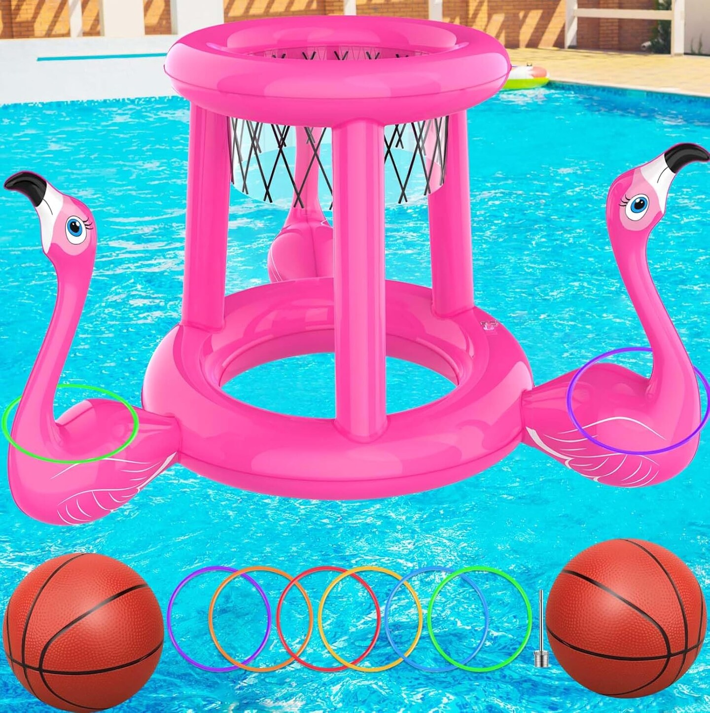 Pool Floats Toys Set, 2-in-1 Floating Basketball Hoops & Pool Ring Toss, Fun Summer Water Games for Kids Ages 8-12