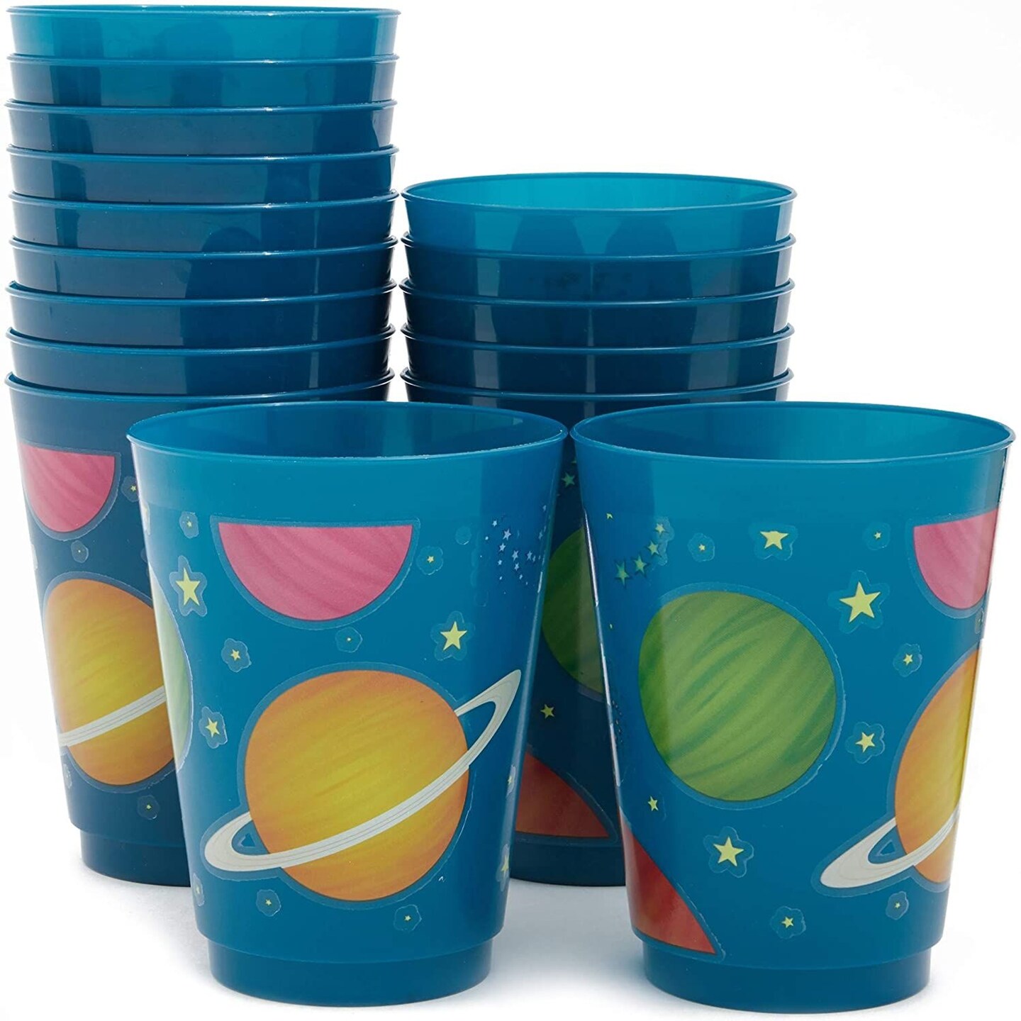 16 Pack Plastic Outer Space Cups for Kids, Galaxy Party Favors for Birthday Party Supplies (16 oz)