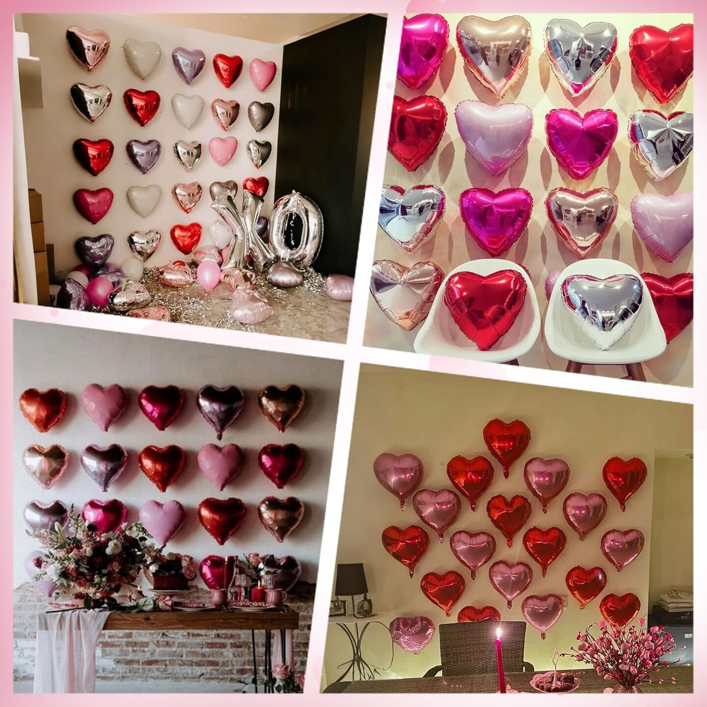 Pink Heart Balloons, Heart Shaped Ballons, 20 Pcs 5/10/18 inch Pink Foil Love Balloons for Valentine&#x27;s Day Decorations Wedding Engagement Bridal Showers Anniversary Celebrations