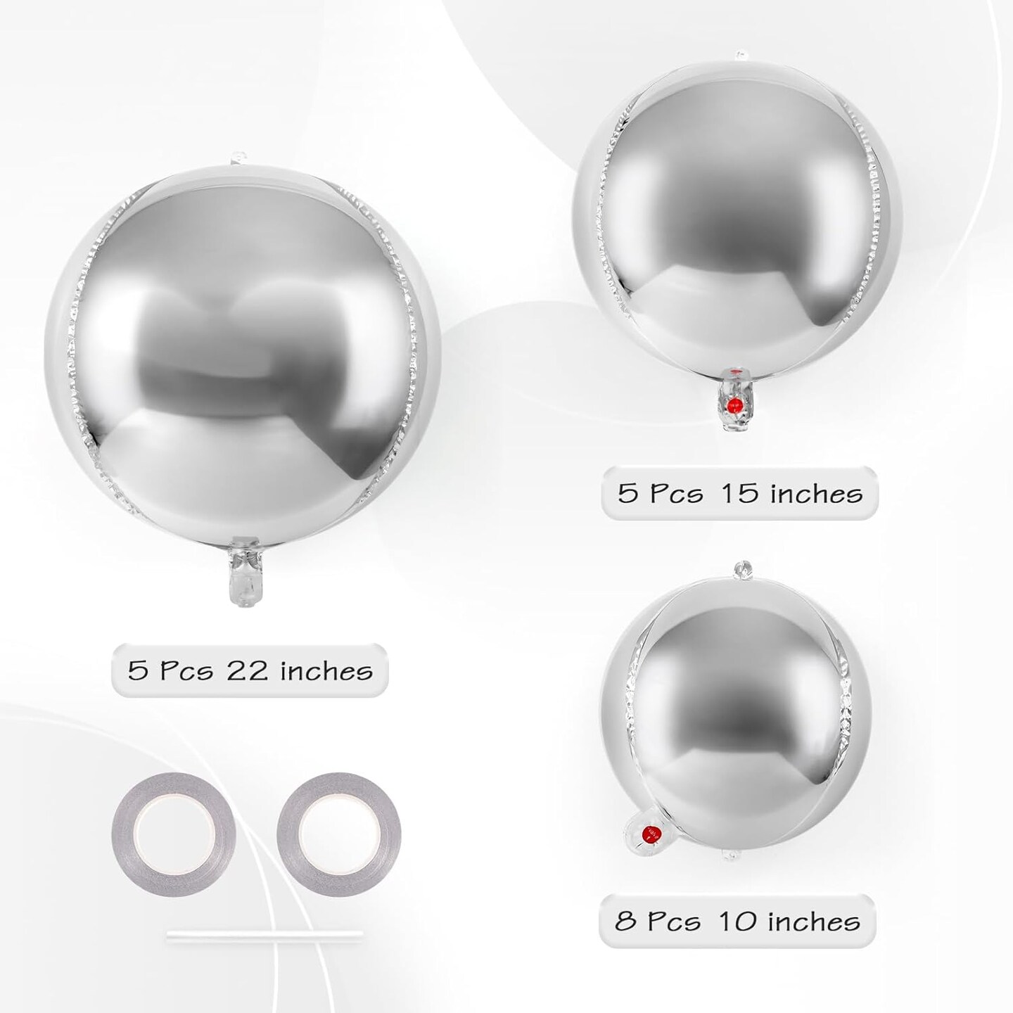 18 Pcs Silver Foil Balloons Shiny Round Balloons Set Large Balloon Garland Arch for Birthday Graduation Wedding Bachelorette Party Decorations, 5 Pcs 22 Inches, 5 Pcs 15 Inches, 8 Pcs 10 Inches