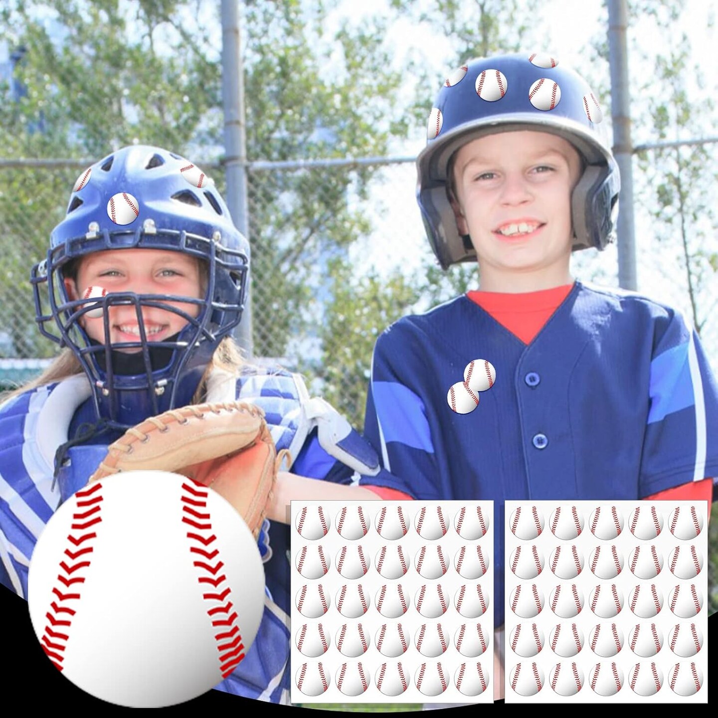 200 Pieces 8 Sheets Baseball Award Decal Set Baseball Vinyl Stickers 1&#x22; Small Self Adhesive Baseball Helmet Stickers for Laptops, Cars, Scrapbook, Phones, Batting