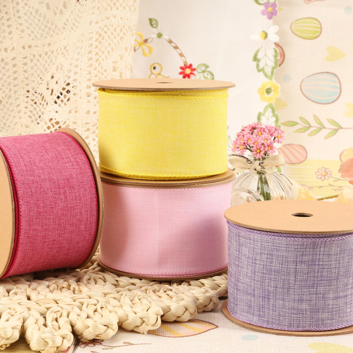 LaRibbons 2 1/2" Wired Ribbon | Yellow Linen | 10 Yard Roll