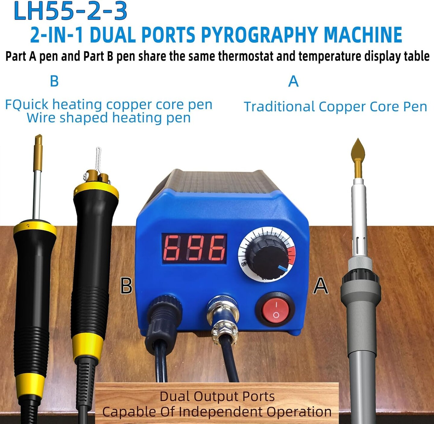 LH55-2-3 Wood Burner kit Wood Burning Tool Pen 25~750&#x2103;, Wood Burning kit with Digital Thermometer Temperature Adjustable Temperature, 3 pyrographic Wood Burning pens, 37 Wood Burning Pen Tips