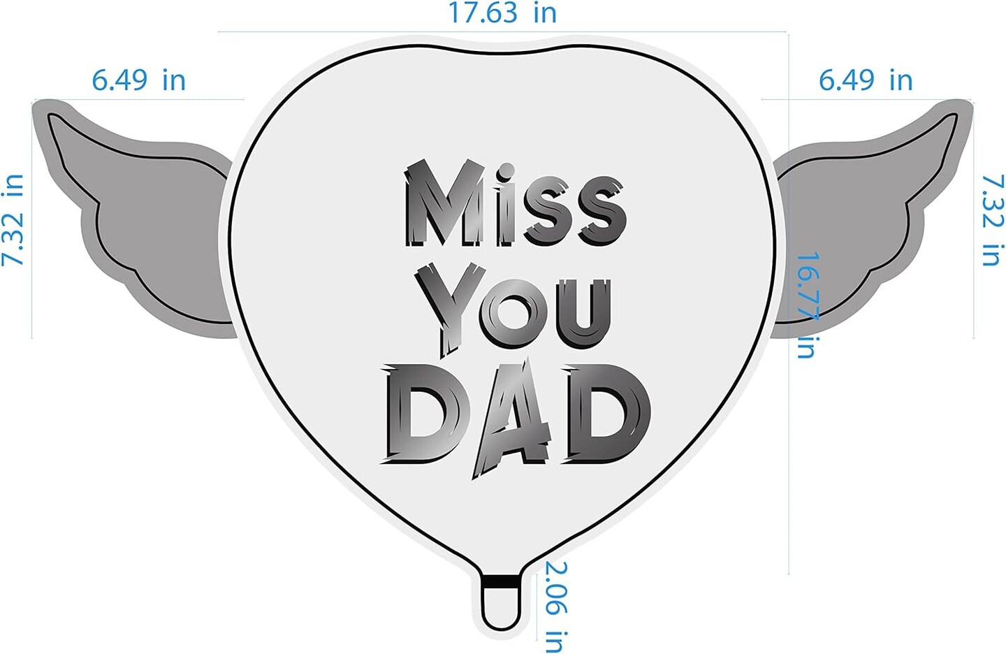 Miss You Dad Heavenly Balloons heart shaped with angel wings (Blue)