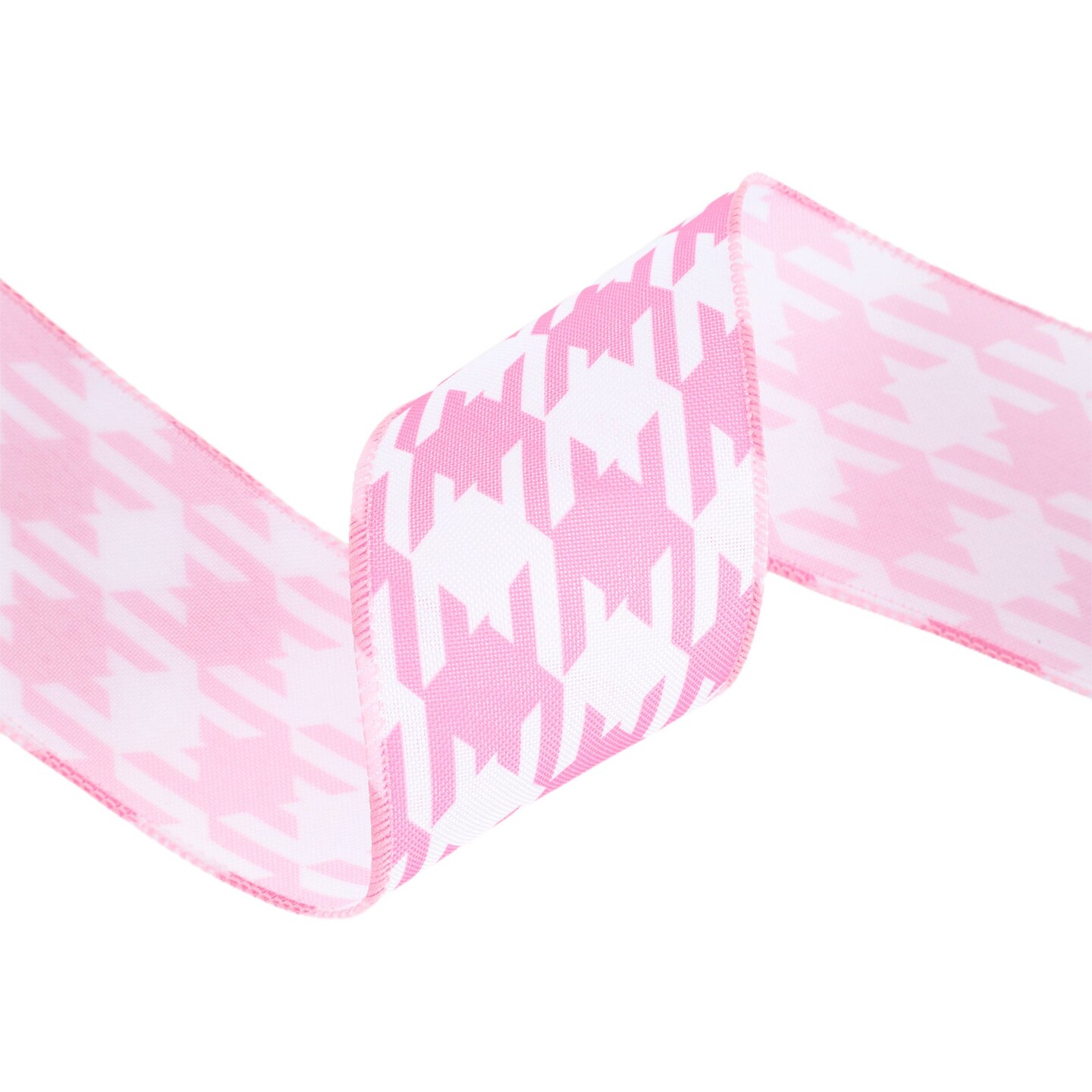 LaRibbons 2 1/2" Wired Ribbon, Pink/White Herringbone, 10 Yard Roll